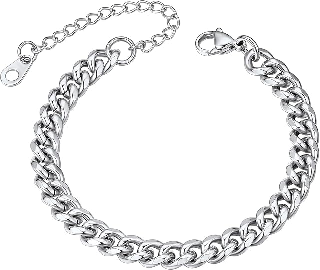 ChainsHouse Cuban Chain Bracelet 3/6/9/12mm, 16/19cm Men Jewellery for Women Men Stainless Steel Curb Bracelet