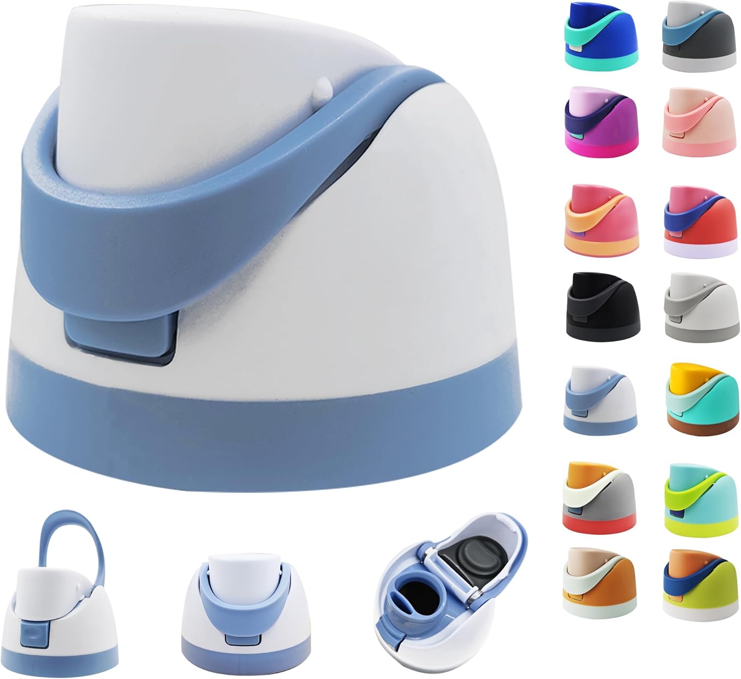 Replacement Lid for Owala Freesip, One Button Water Bottle Top Replacement Cap Compatible with Owala Cup 16oz 24oz 32oz 40oz, Leakproof Replacement Lids Accessory，BPA-Free (White Blue)