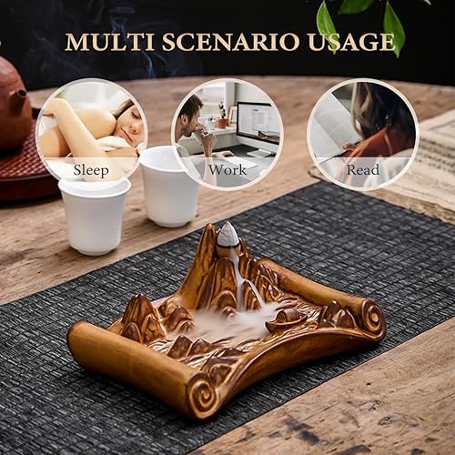 Miniatura 2 de A.B Crew Quemador de incienso de cerámica de montaña con conos de incienso, reflujo, quemador de cono de incienso, cascada, soporte para cono de