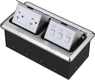 KYHSHJ Dual Pop-Up Floor Electrical Outlet Box Kitï¼Œ20 Amp Stainless Steel TR Tamper-Resistant Duplex Receptacleï¼Œ3-Port RJ45 Datacom Receptacleï¼ŒSilver