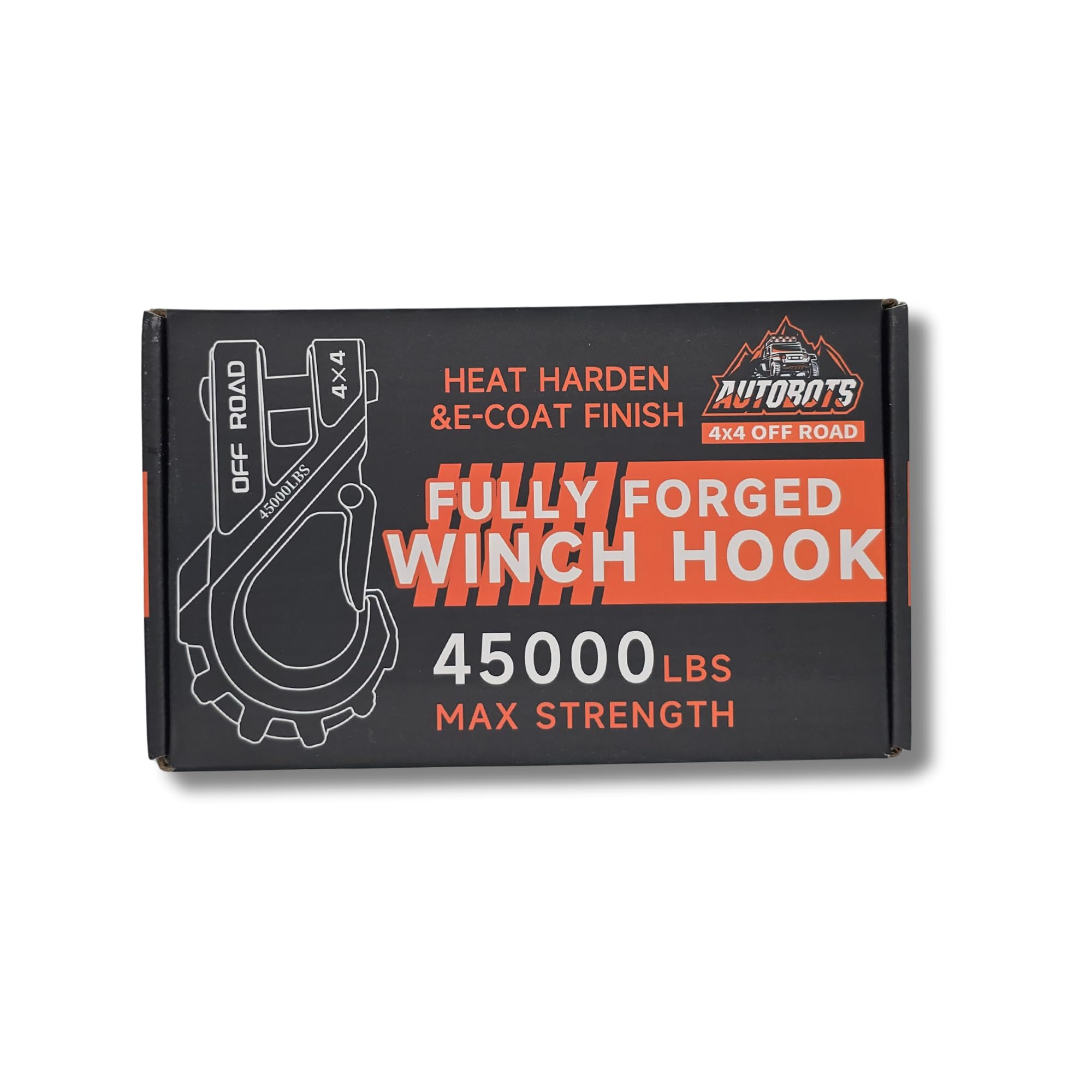 Gancho Forjado Extremo para Winch 45000 lbs (20T) 175x86 mm bulón 15 mm Pintura al Horno roja Resistente