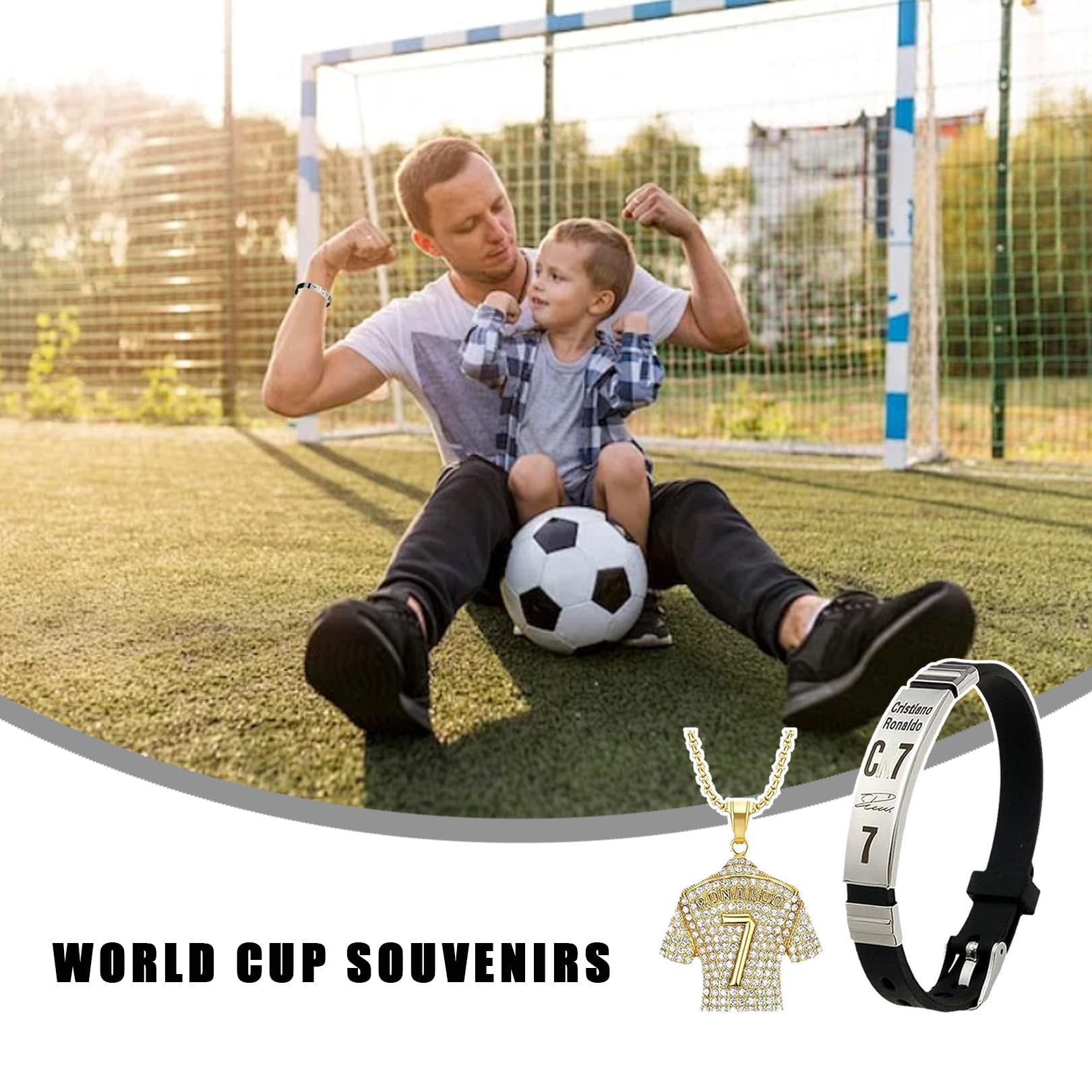 Set di catene da calcio Cr7, bracciale da calcio per ragazzi, collane per ragazzi, un pacchetto di accessori sportivi composto da robusto bracciale in pelle, collana corrispondente con ciondolo a