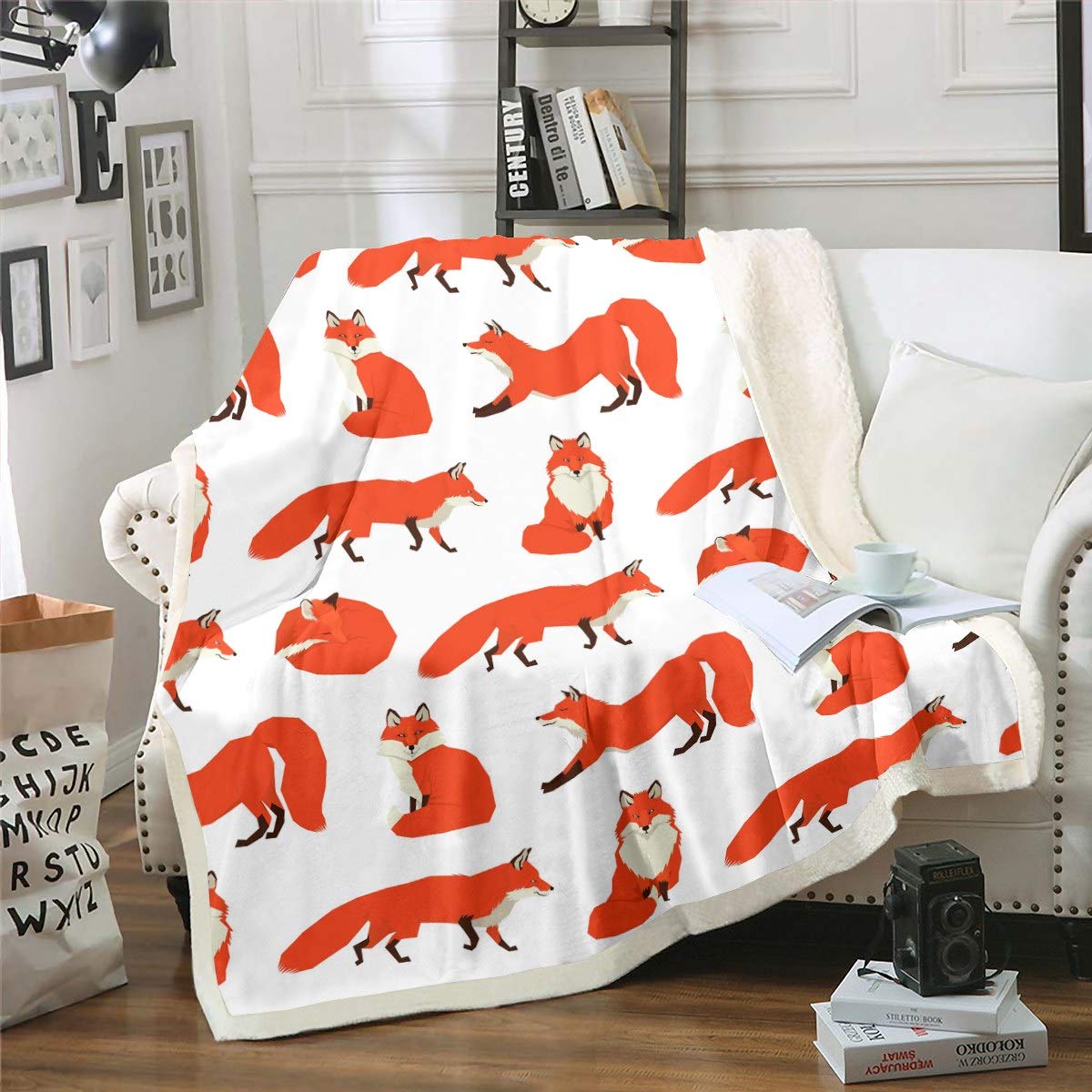 Coperta di peluche per bambini con volpe di cartone animato