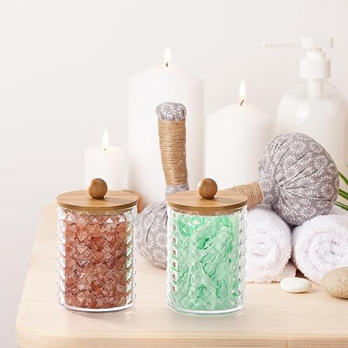 Miniatura 6 de Tecbeauty Juego de 3 recipientes para almacenamiento de bolas de algodón, hisopos de algodón, almohadillas redondas de algodón, púas de hilo dental,