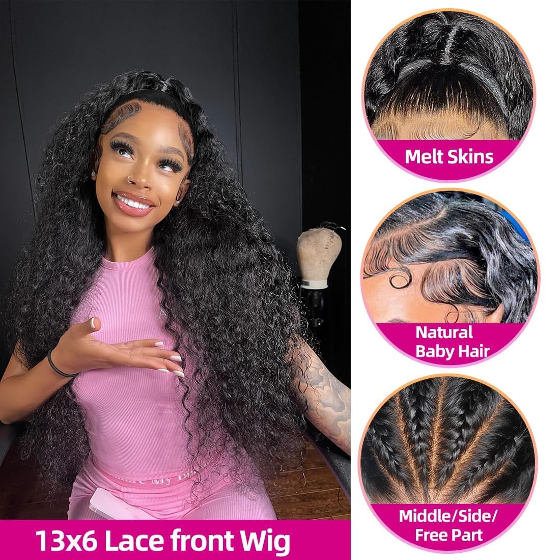 Amazon.com : FCUFCU 22 Inch Deep Wave Lace Front Wigs Human  display picture 1