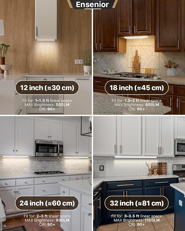 Ensenior 32 Inch Hand Wave Motion Sensor LED Under Cabinet Lighting with Hardwired or Plug-in Installation, Dimmable Under Counter Lights with 2.4G Wireless Control for Kitchen, 5CCT, 120V, 18W 1100LM by Ensenior - Image 2