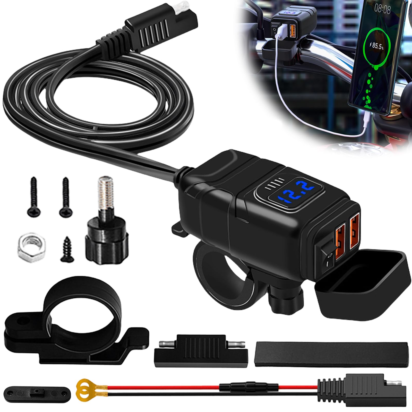 12V USB Steckdose Motorrad, Dual USB Motorrad PD Ty Produktbild-Vorschau 7
