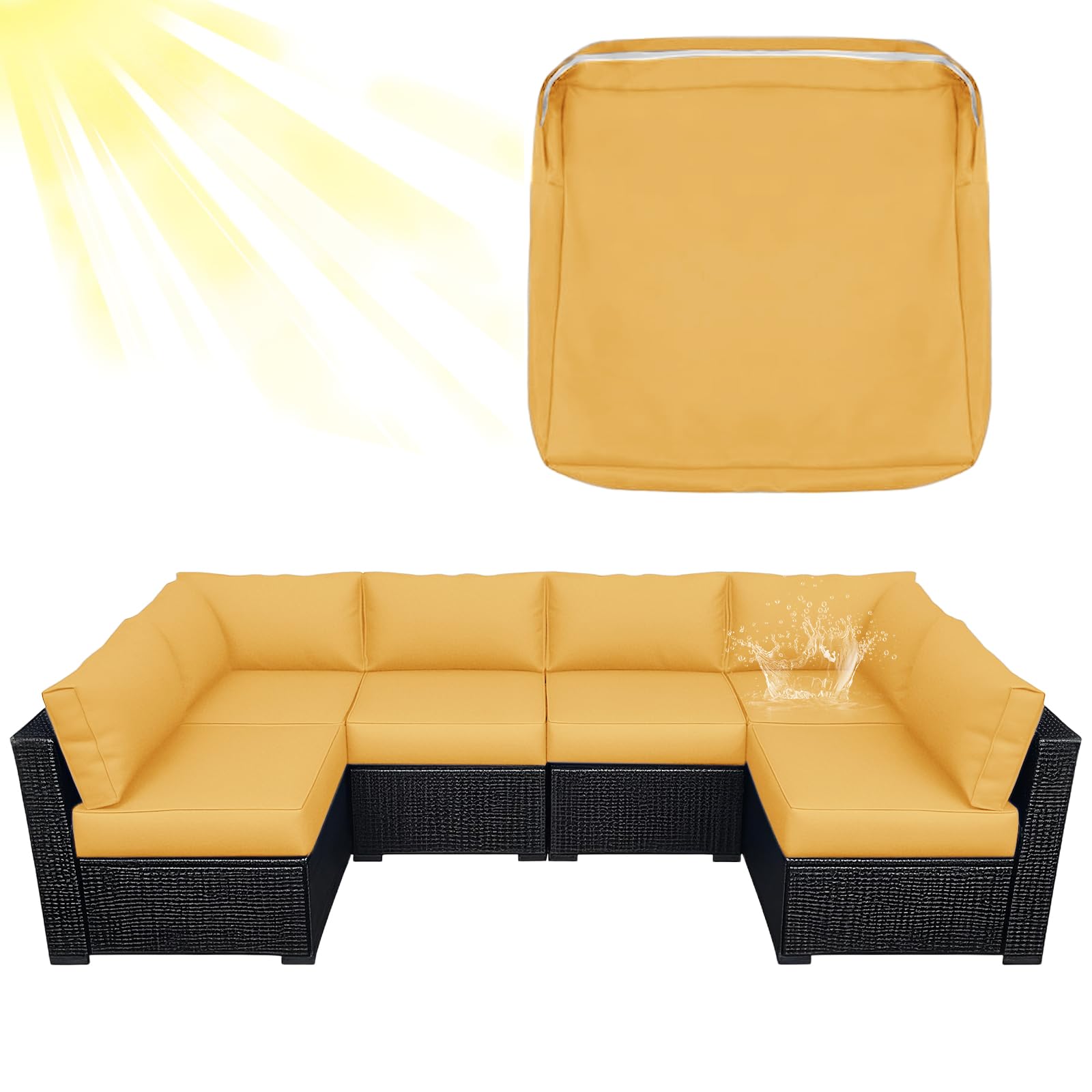ZYBSLCSY Waterproof Replacement Cushions Slipcover for Outdoor Furniture Protector, Non-Slip Patio Chair Seat Cushion Cover with Zip, Garden Rattan Couch Cover (Golden Yellow,1 piece 50×45×10cm) — image 1