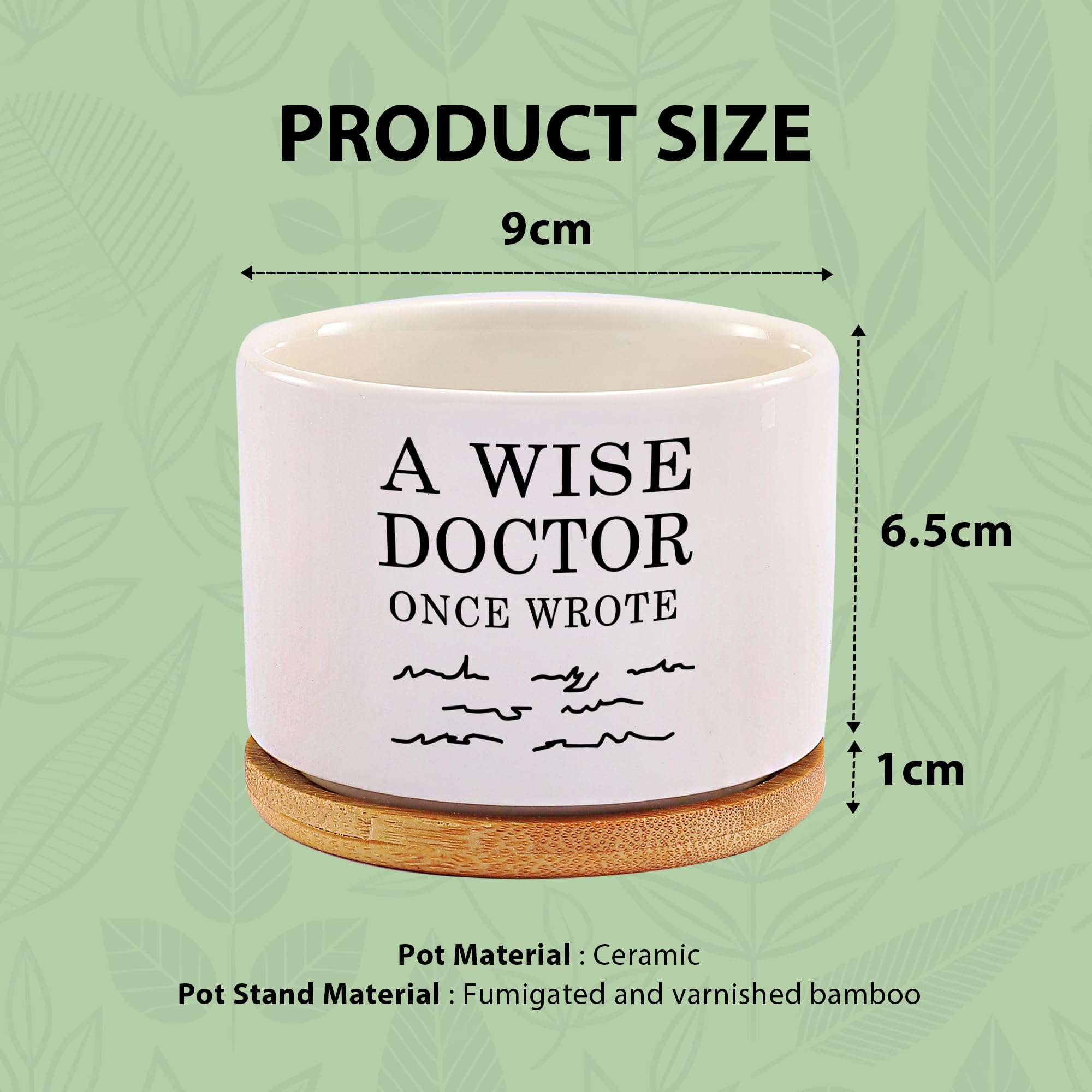 A Wise Doctor Once Wrote Ceramic Succulent Plant Pot with Tray Doctor Gifts Home Office Decor Indoor Plant Dr Graduation Gift 3.5 Inch White (No Plants) (with Bamboo Tray)