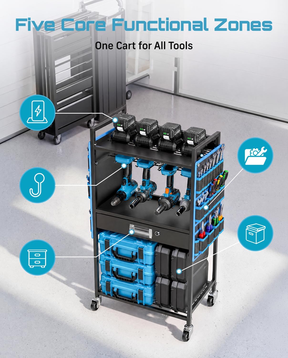  Power Tools Organizer Cart with 8 Outlet Charging Station, 6 FT Cord thumbnail