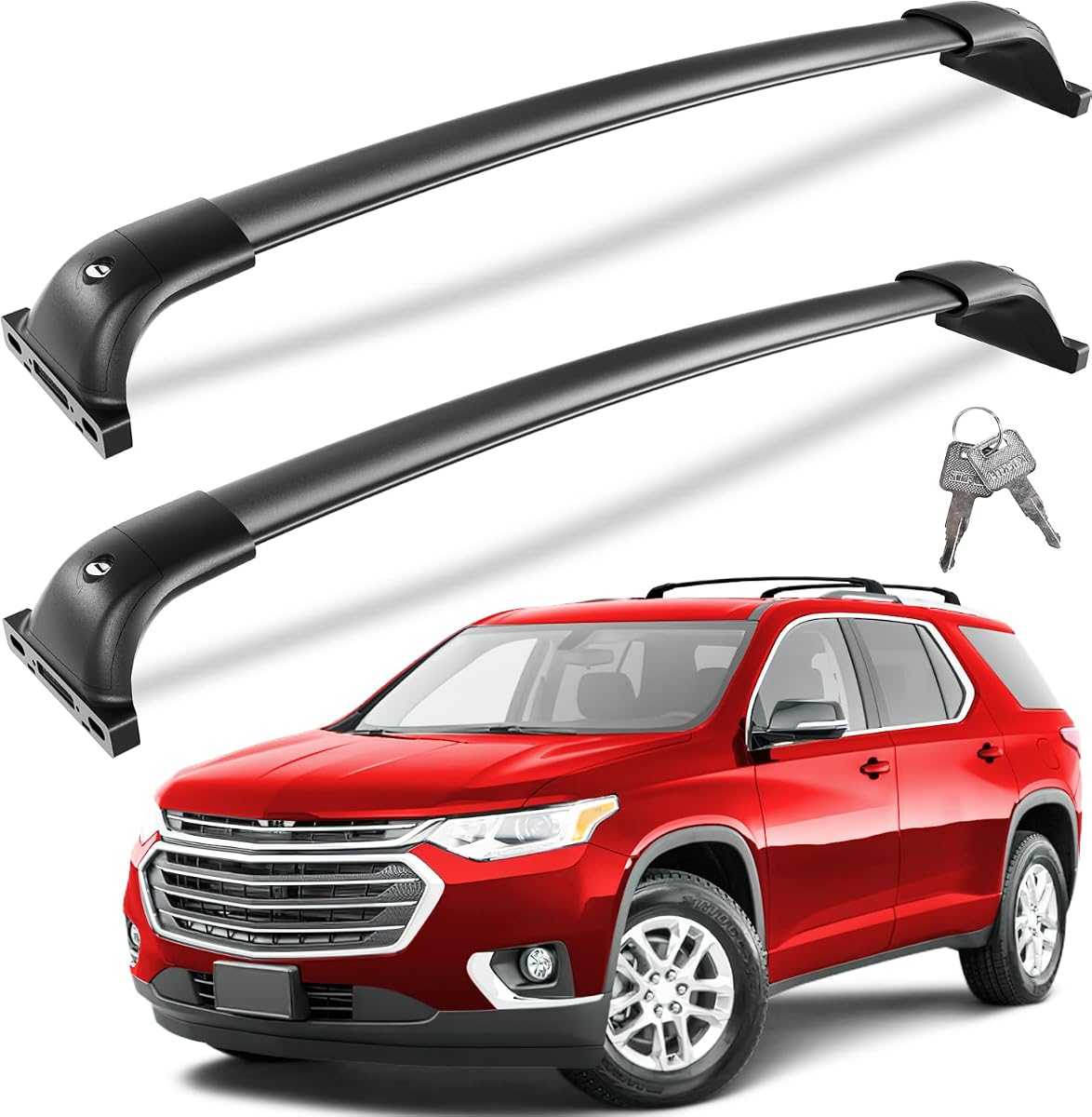 Wonderdriver Roof Rack Cross Bars for Chevy Chevrolet Traverse 2018-2021 | 300lbs Lockable All-Metal Aluminum Heavy Duty Roof Rails Crossbars Cargo Canoe Black Rooftop Luggage Outdoor Adventures