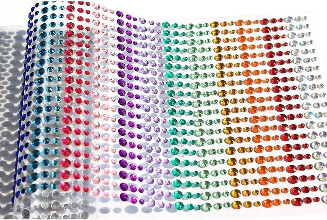 900 Pcs Rhinestone Sticker, Self Adhesive Crystal Craft Stickers, Mixed Monochromatic Exquisite Glitter Round Bling Diamond, Skin Friendly, for Decoration DIY Handcraft Sketching