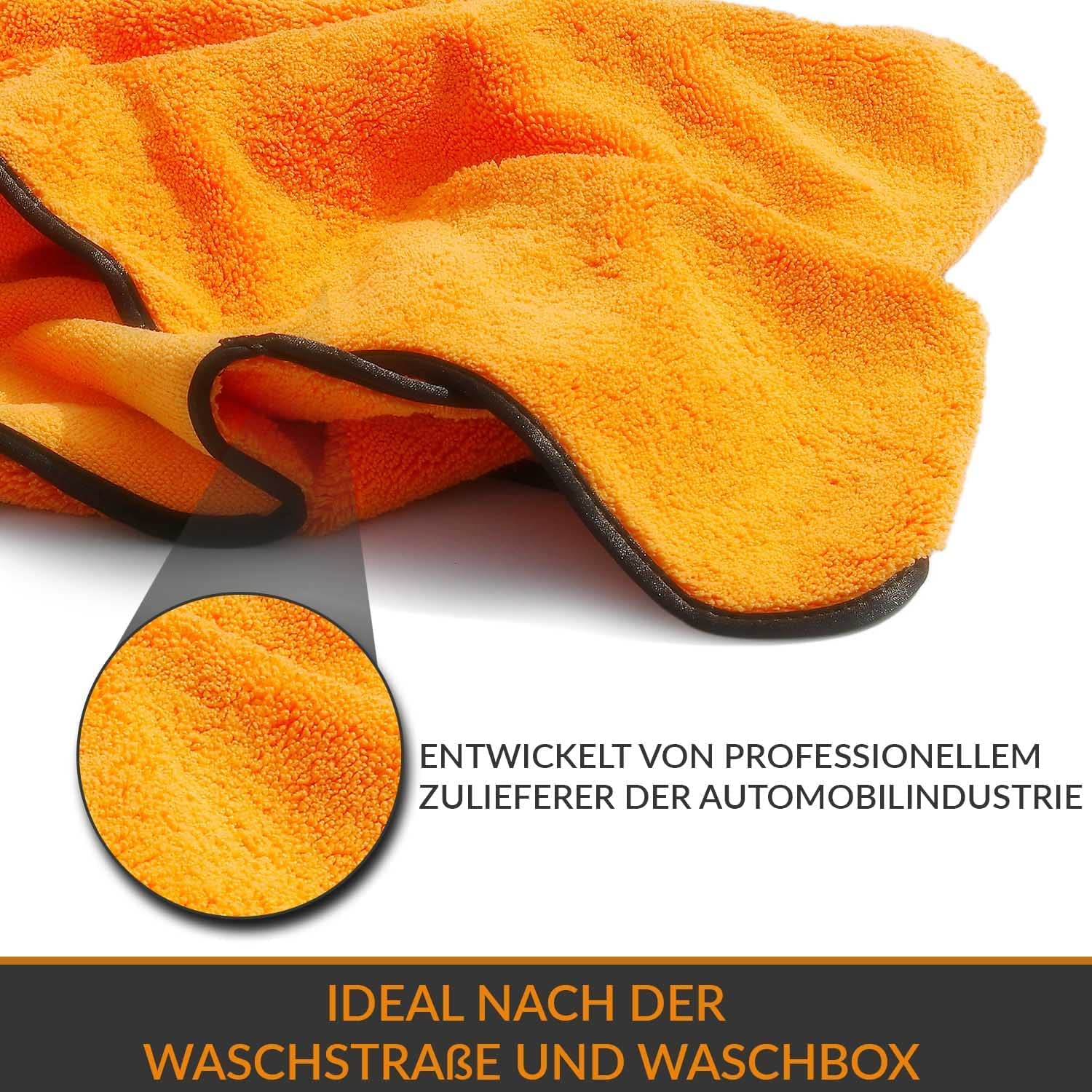 Glart 471PP6 6er Set Mikrofasertücher, 60x40 cm & 44WG Watergate super saugfähiges Auto Mikrofasertuch-Trockentuch, 60x90 cm, orange, 1 St. Microfasertuch f. Autopflege