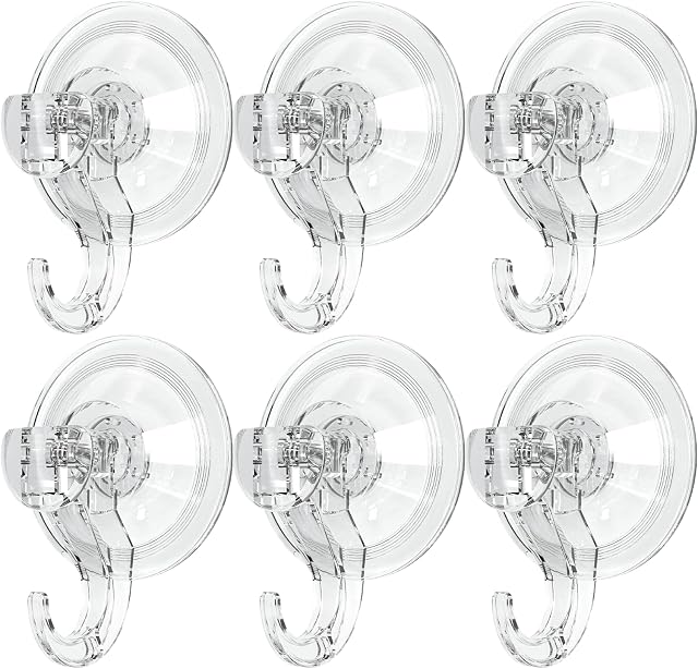 GlobaLink Suction Hooks Super Powerful Lock Clear Plastic Smooth Wall Hangers, Vacuum Seamless Sucker Hook Ultra Heavy Duty Suction Cup Hooks for Bathroom Kitchen Window Bags Coats Caps Towel, 6 Pack