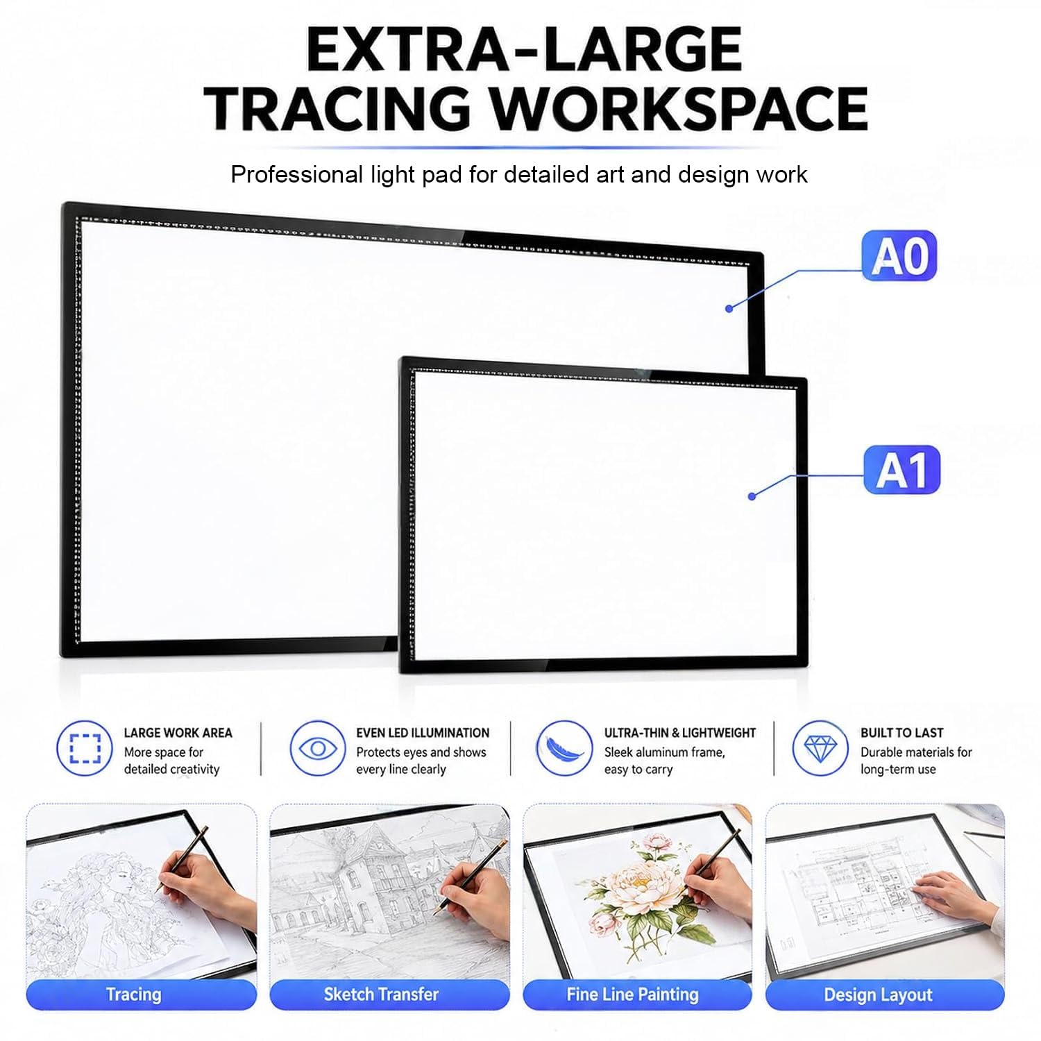 Mesa De Luz Led Grande A1/a0 Para Calcar, Caja De Luz Magnética Para Dibujar, Mesa De Luz Regulable En 10 Niveles, Iluminación Uniforme Que Cuida La Vista, Calca Sobre Cartulina De 430 G/m²,