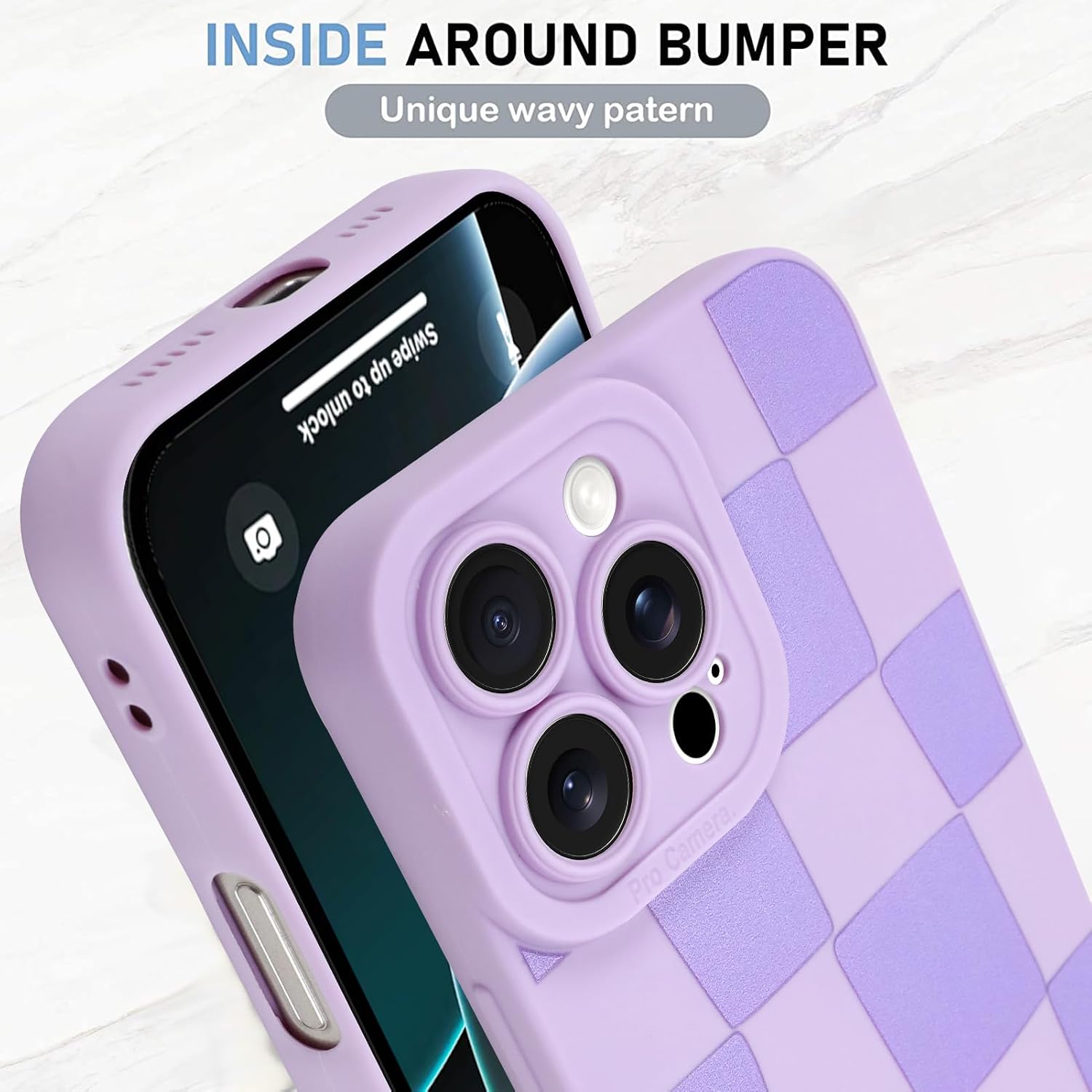 KANGHAR Compatible with iPhone 16 Pro Case Checkered -Purple image 4