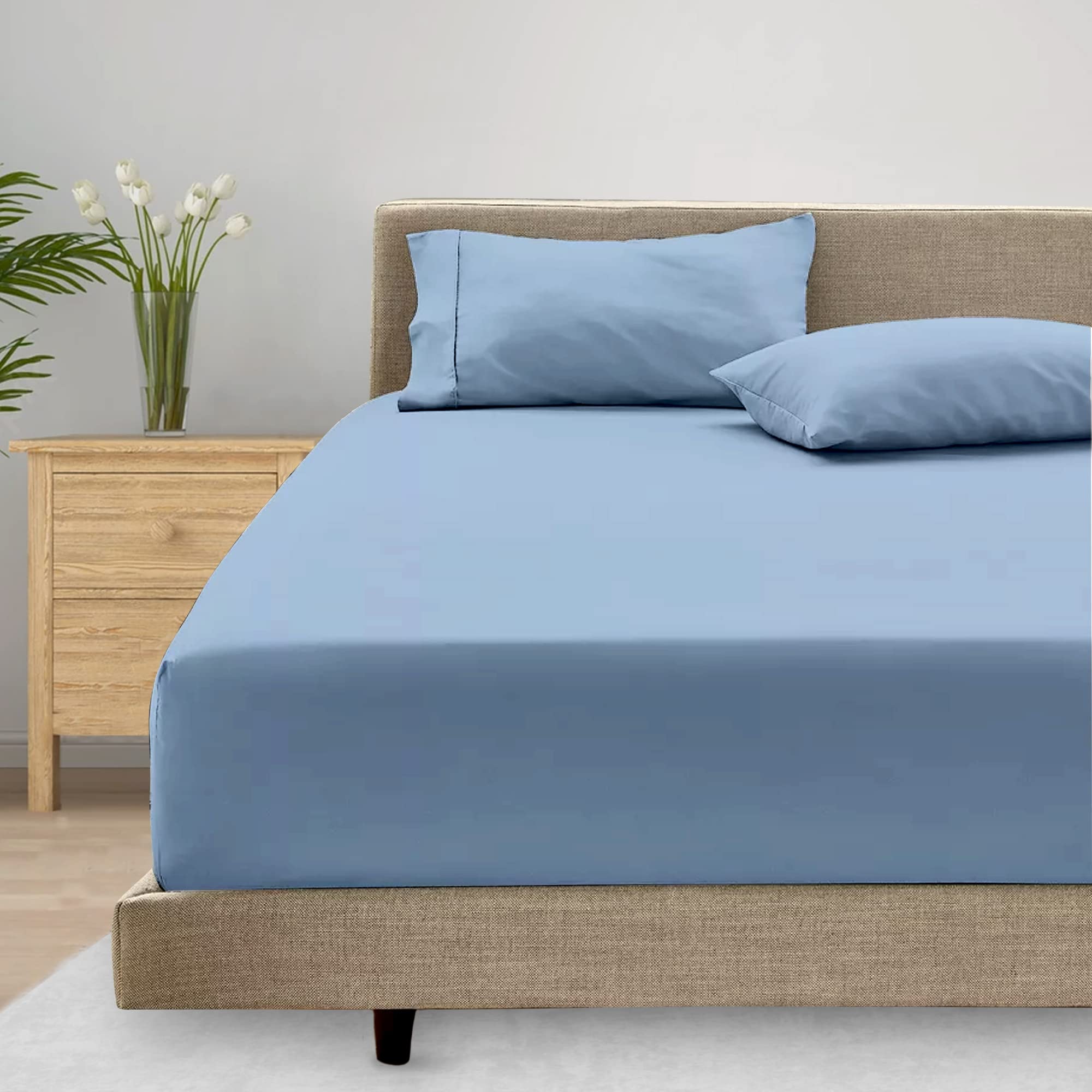 800 TC Light Blue Twin XL Fitted Sheet Only Deep Pocket, Egyptian Cotton Twin XL Fitted Sheet Only, Soft Fitted Sheets, Premium Egyptian Cotton
