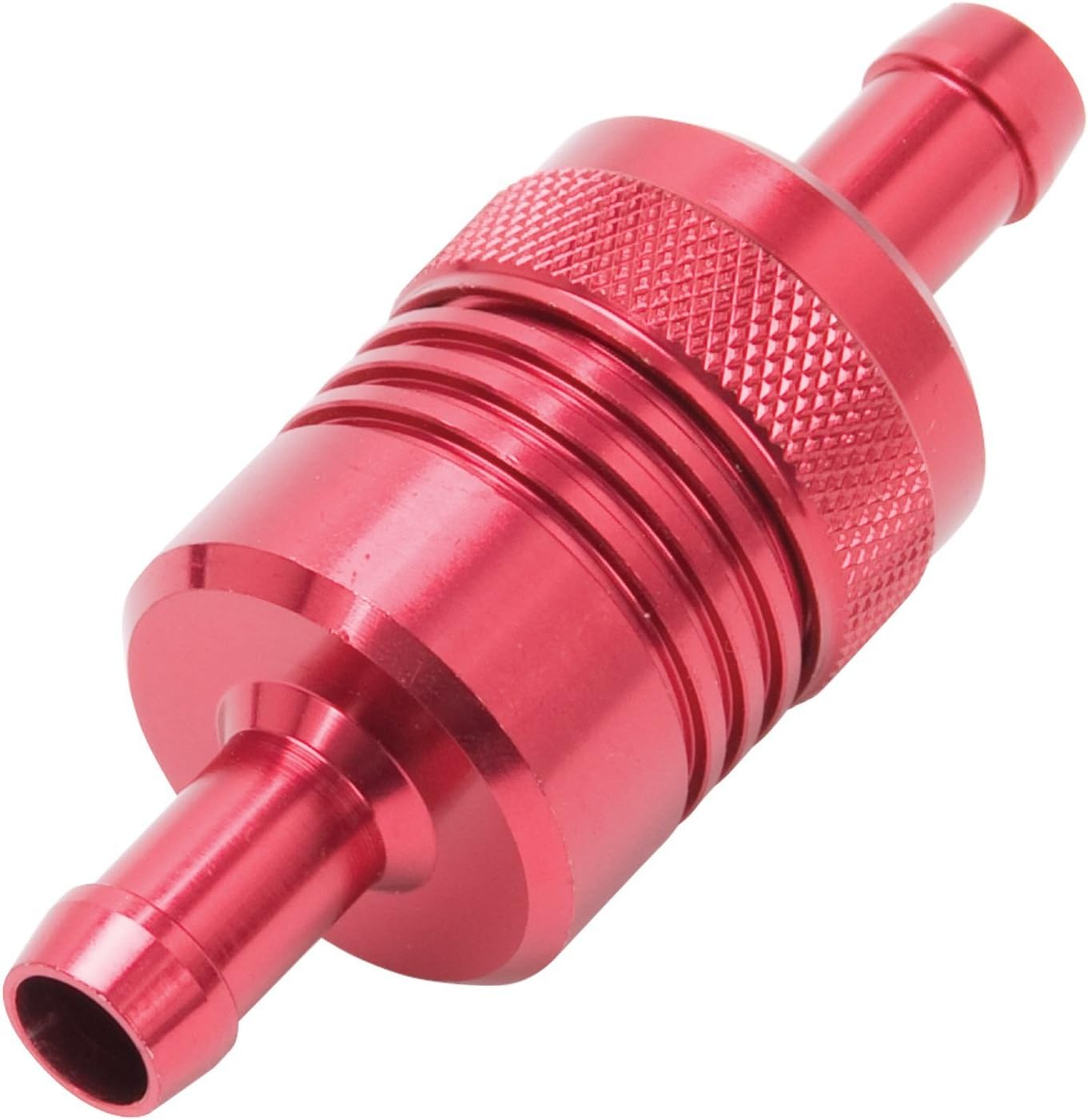 Edelbrock 8139 Street Fuel Filter 1 1/8 in. Dia. 3/8 in. Inlet/Outlet 3 in. Length Red Aluminum Street Fuel Filter