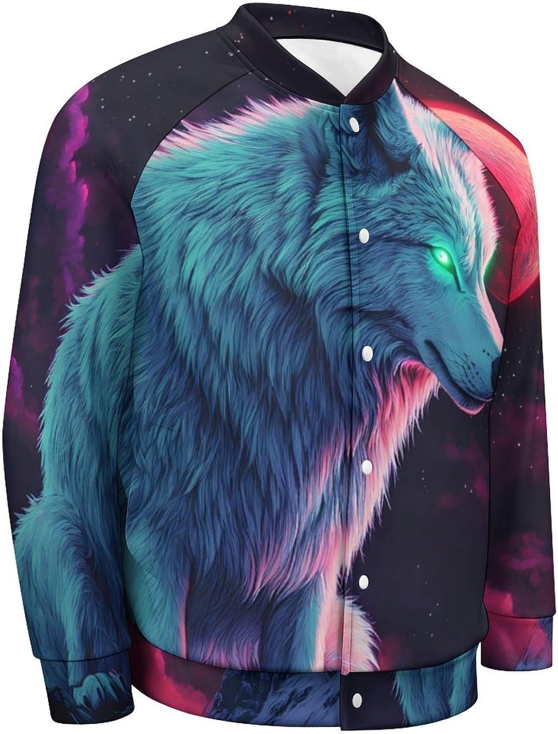 Wolf Full Moon Baseball Jacket Casual Sportswear Bomber Jacket Coat for Men Women