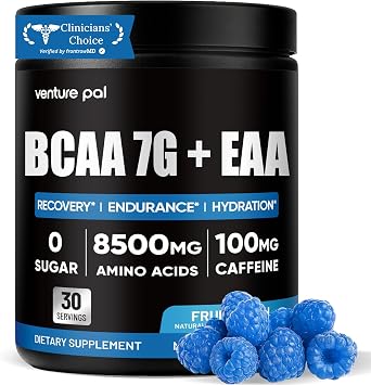 Venture Pal Sugar Free 7g BCAA + EAA Powder | Supports Muscle Recovery, Growth, Strength & Endurance 9 Essential Amino Acids with L-Glutamine, Caffeine, Vitamin & Electrolyte for Energy & Hydration