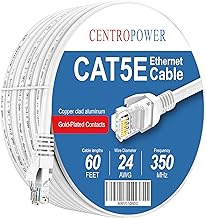 CENTROPOWER Cat 5e 60ft Network Patch Cable, LAN Cable, Pure Bare Copper Wire,Cat5e Ethernet to Ethernet Connector, 10Gpbs Transfer Speed, White…
