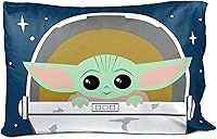 Vista 2 de Jay Franco Star Wars The Mandalorian Hello Grogu 1 funda de almohada reversible individual – Ropa de cama infantil súper suave de doble cara