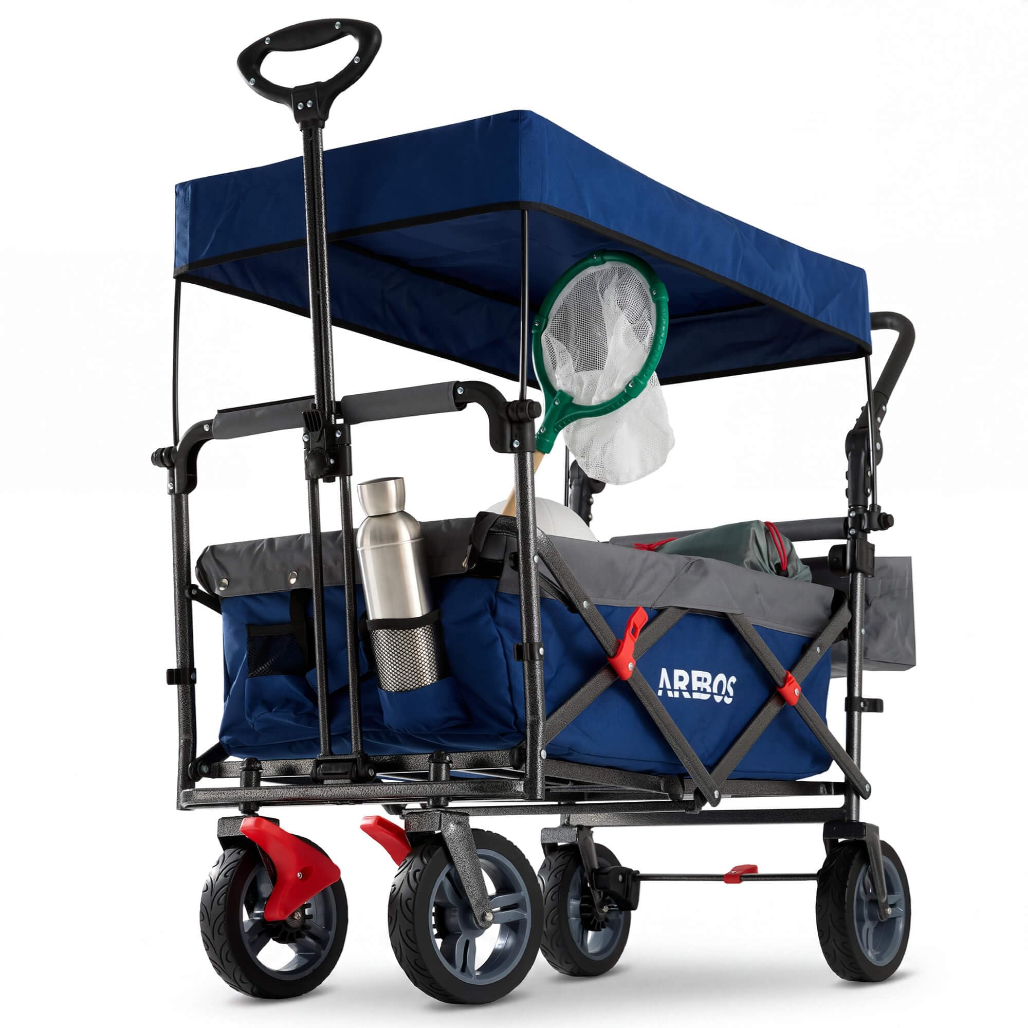Arebos Chariot de Transport Pliable de qualité supérieure avec Toit | Chariot de Transport | Pliable | Jusqu'à 100 kg | Frein Avant et arrière | Bleu