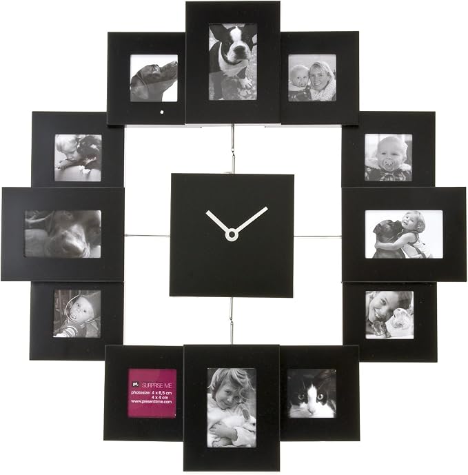 Present Time Photo Frame Clock Family Time, Black Wall