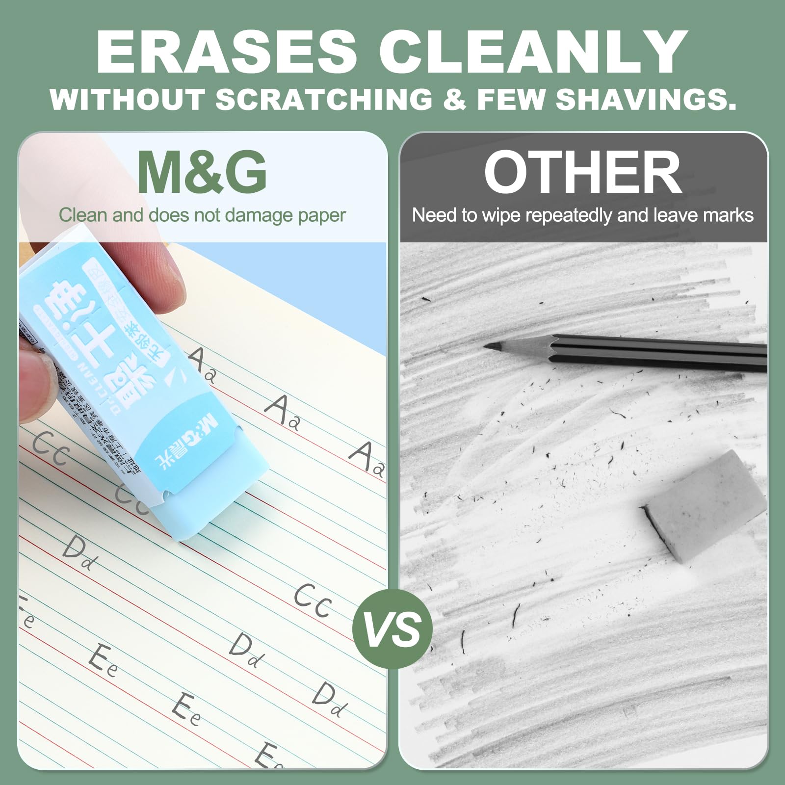 M&G  Pack Erasers, Pencil Erasers Large Eraser Colored Cute Soft Block Easy to Clean Durable Bulk for Sketching Drawing Artists Teacher Color Pencils Carving Stamps, 5 Pastel Colors: 5