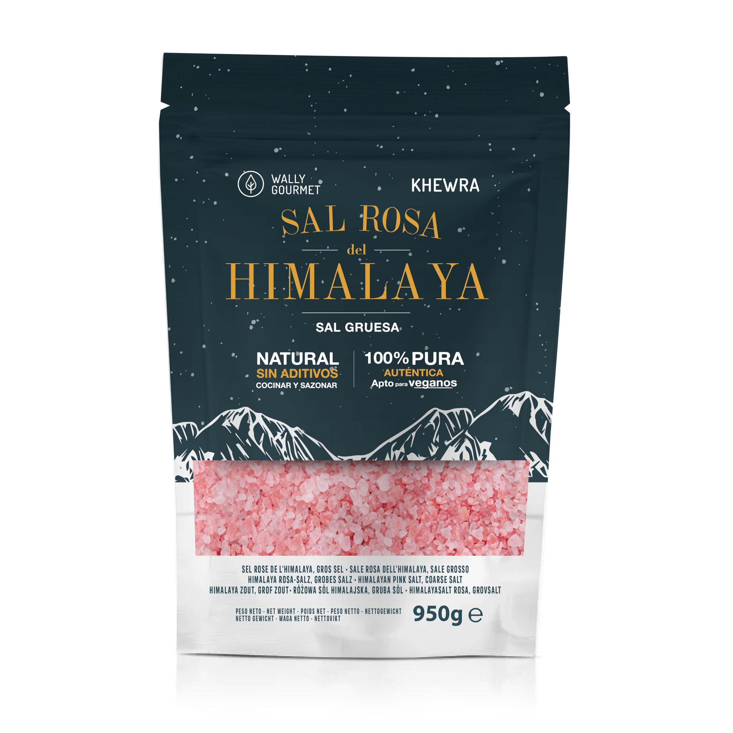 WALLY GOURMET Sal Rosa Del Himalaya Gruesa. 100% Natural, Sin Aditivos, Sin Refinado. Mayor Contenido En Oligoelementos. Para Sazonar Y Condimentar. Origen: Pakistán (950gr.)