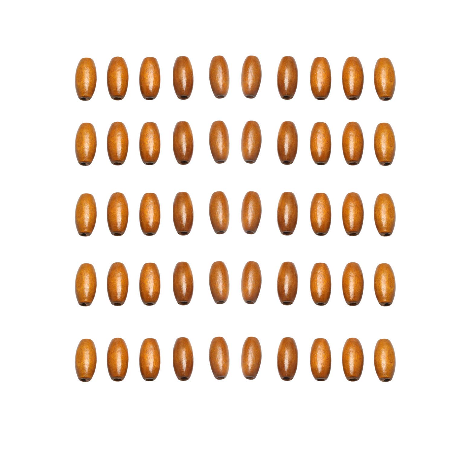 50Pcs Brown Oval Wood Tube Beads 20 x 10mm Barrel Natural Wooden Loose Spacer Beads for Jewelry Macrame Plant Hanger Crafts Making ( 3mm Hole )