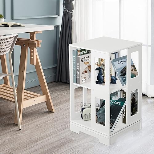 Miniatura 9 de Nisorpa Estantería giratoria de 2 niveles, estantería cuadrada giratoria de 360, estante de almacenamiento de pie para niños y adultos, utilizado en