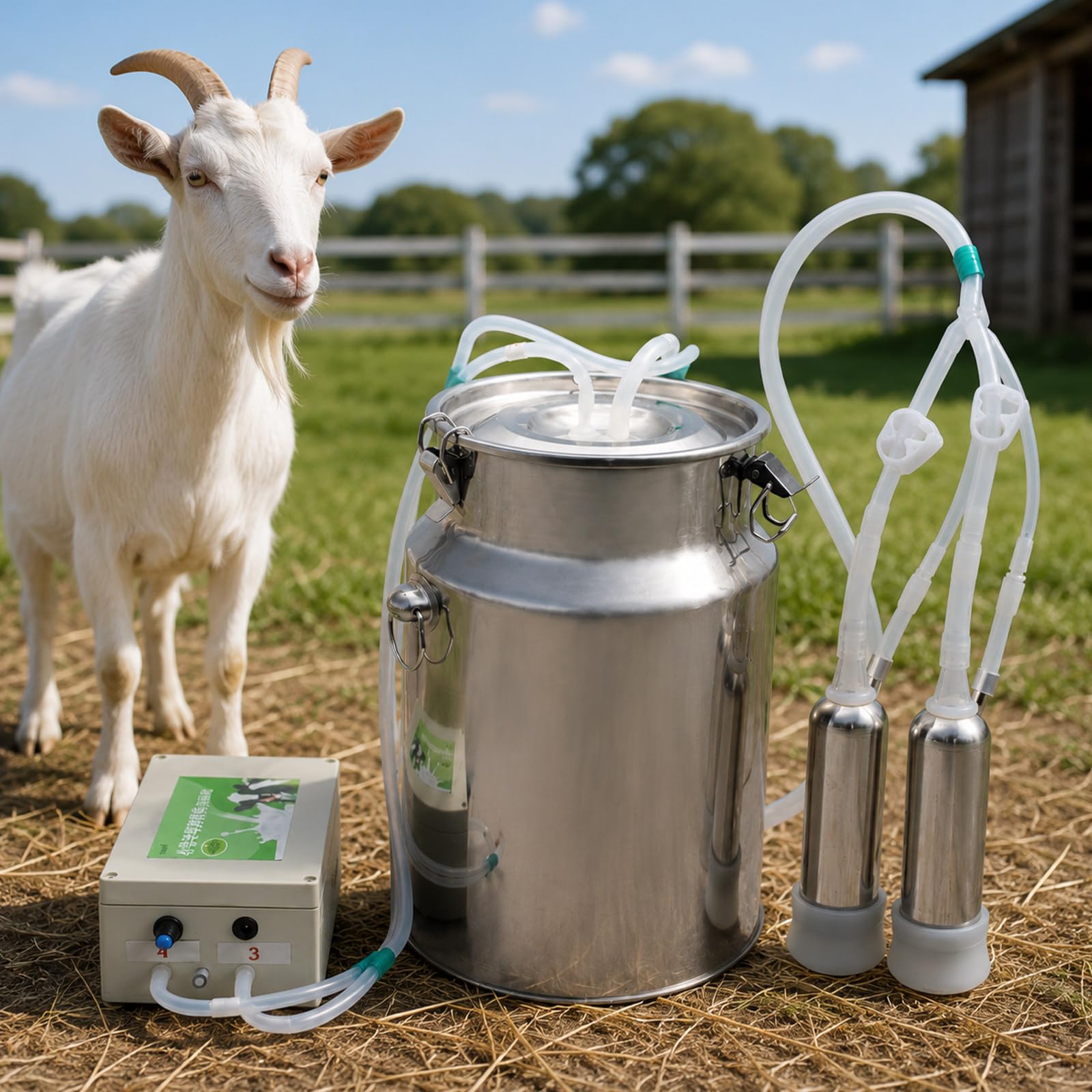 Máquina De Ordeño para Vacas, Ordeñadora Eléctrica con Cubo De Acero Inoxidable De 10 L, Batería De 5200 mAh Y Parada Automática para Establos, Ranchos Y Granjas Familiares forSheep
