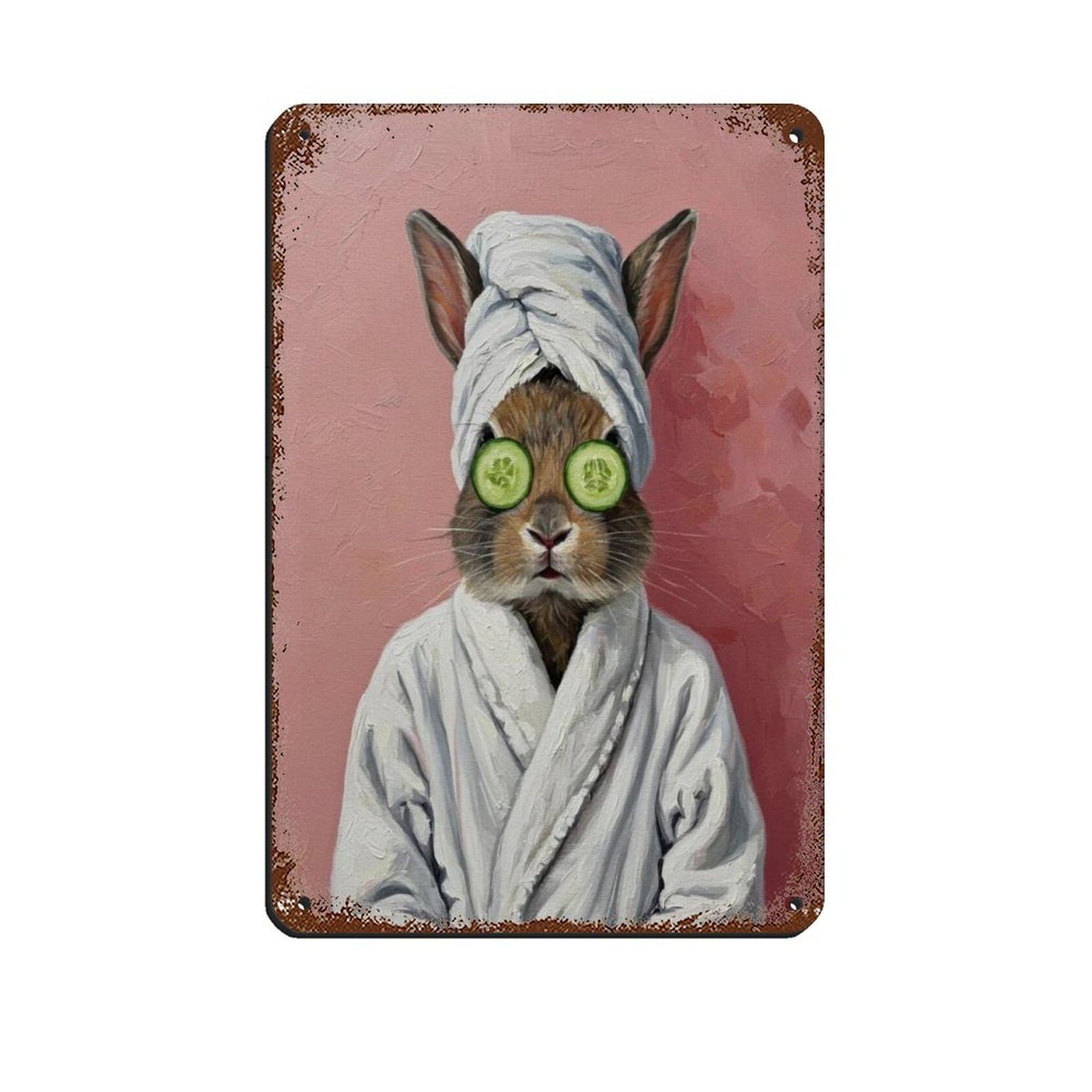 Bathroom Spa Art, Bunny Rabbit Décor Art Retro Poster Metal Tin Sign Chic Art Retro Iron Painting Bar People Cave Cafe Family Garage Poster Wall Decoration 8x12inch(20x30cm)