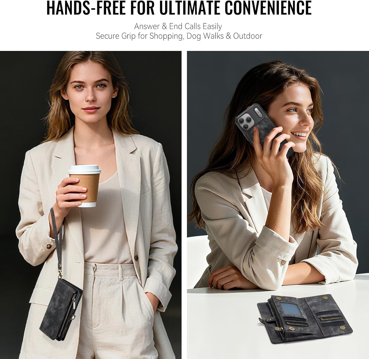 2-in-1 Wallet Case for iPhone 17 ProMax / 17 Pro / 17 Air/17, Magnetic Detachable PU Leather Case with RFID Blocking, Card Slots, Zipper Pocket,Wrist Strap,Compatible with MagSafe(Pink,17 Pro)