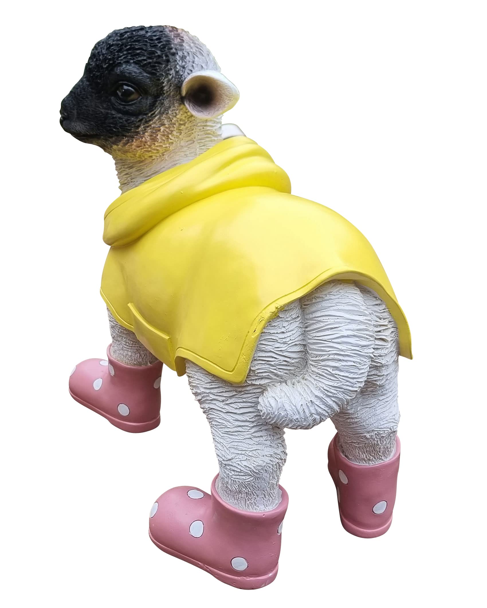 Deko-Figur Lamm mit rosa Gummistiefel und Regenmantel Tierfigur Schaf Gartendeko