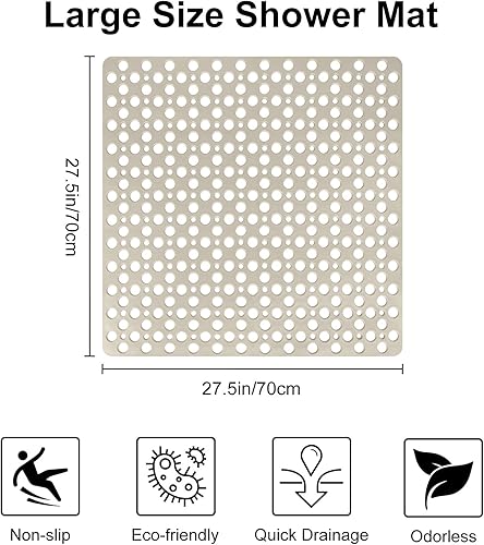 Miniatura 2 de Tapete de ducha antideslizante con ventosas, 27 x 27 pulgadas, tapete de ducha antideslizante de TPE de drenaje rápido para ducha interior, tapete