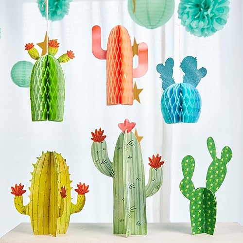 6 piezas de decoración de mesa de cactus, decoraciones de fiesta de nido de abeja de cactus, decoraciones de fiesta temática mexicana de verano,