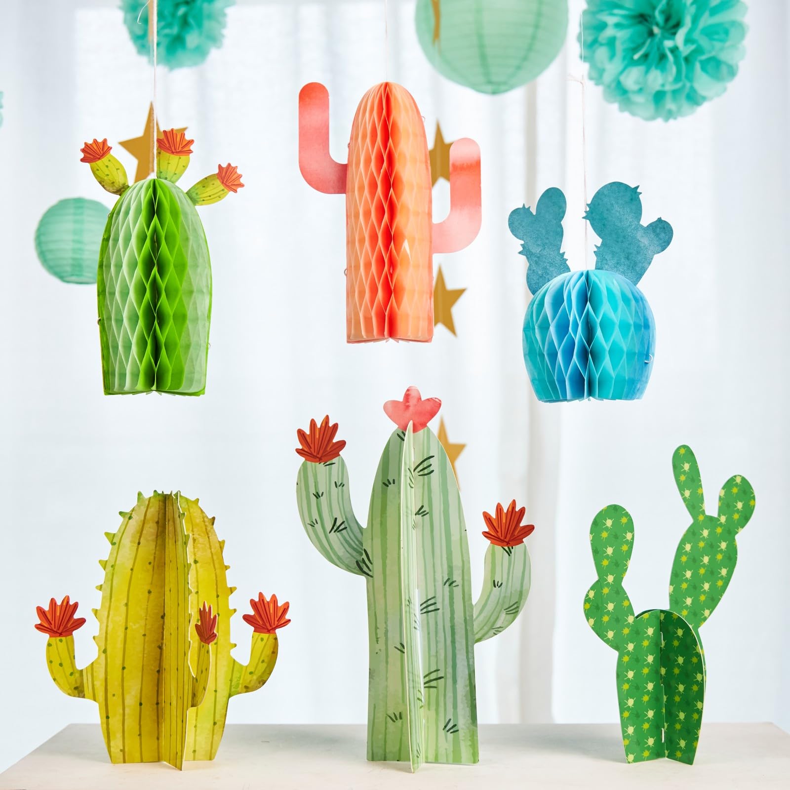 Balun Admhail 6PCS Cactus Table Centerpiece Decorations, Cactus Honeycomb Party Decorations, Summer Mexican Themed Party Decorations, Baby Shower Centerpiece Decorations&Birthday Party Decor (6-Pack)