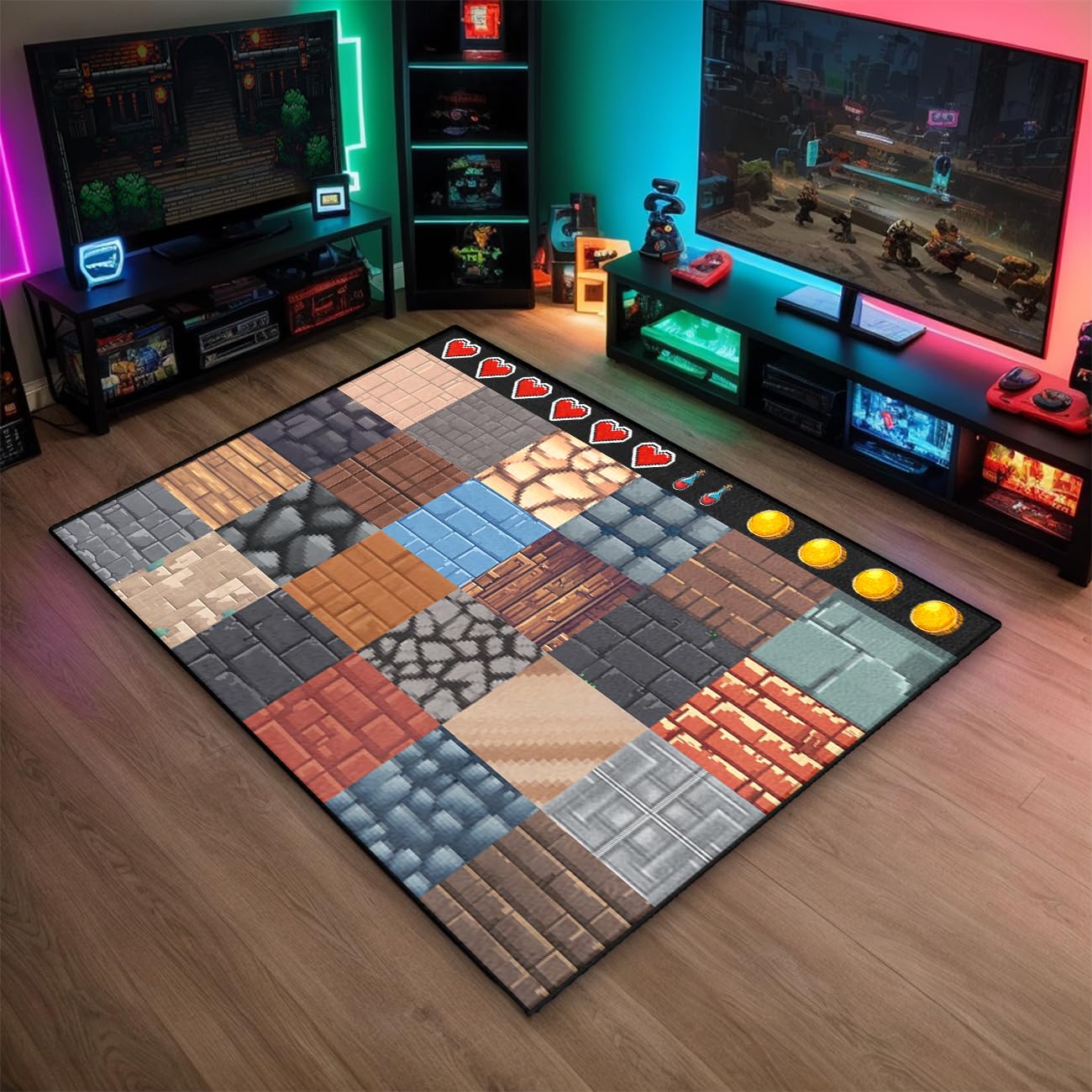 Game Rug Kids Area Rugs for Bedroom - Cool Plaid Game Room Rug for Kids Teen Boys Rugs for Playroom Living Room Children Gaming Area Rug Room Carpet