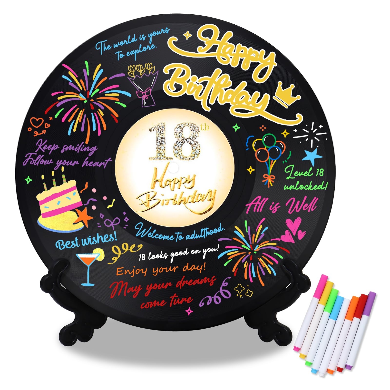 DEMIUKO 18. Geburtstag Tischdeko Vinyl Schallplatte Gästebuc