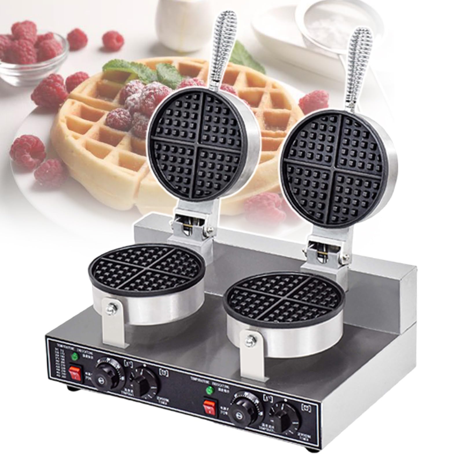 Máquina para Hacer gofres de panadería, Mini Molde para Hacer Pasteles, gofrera Antiadherente de 1200 W, Control de Temperatura y Tiempo, Calentamiento rápido, Acero INOX,DoubleHead
