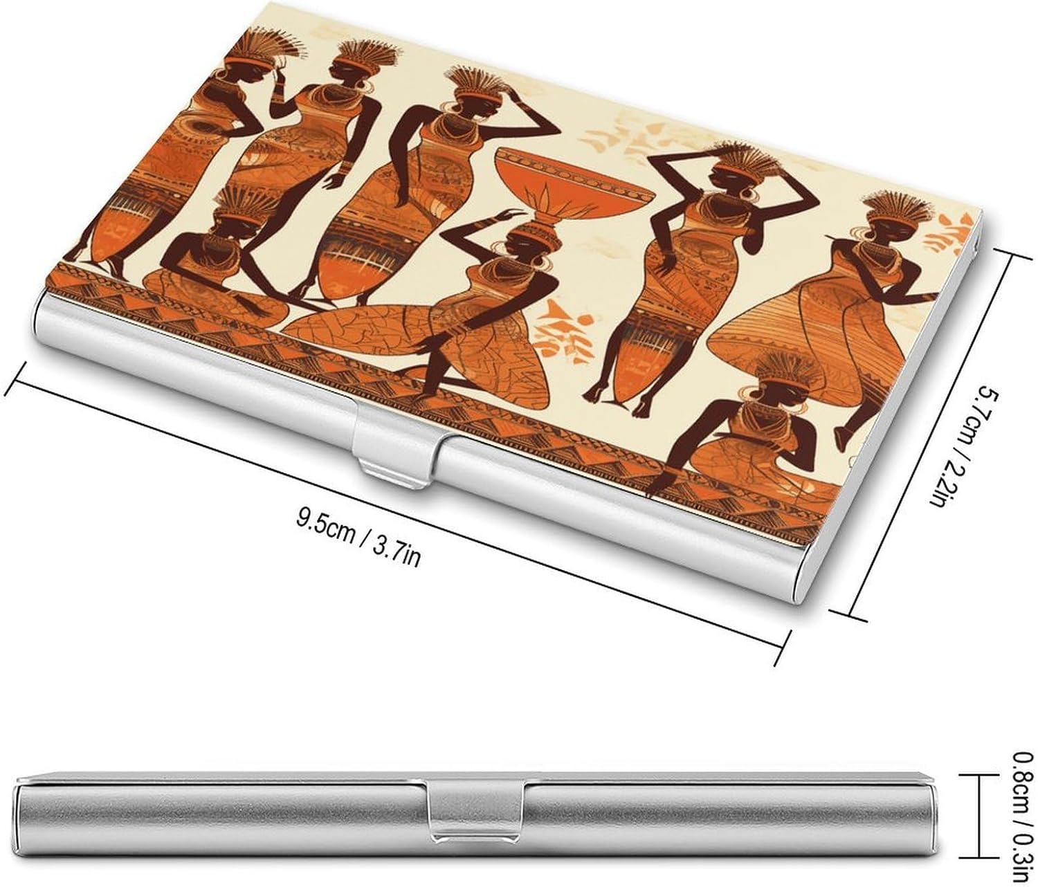 African Tribal Woman Business Card Holder Slim Aluminum Alloy Name Card Holder Professional Name Card Case Personalized Business Card Wallet Minimalist Pocket Metal Case for Women Men