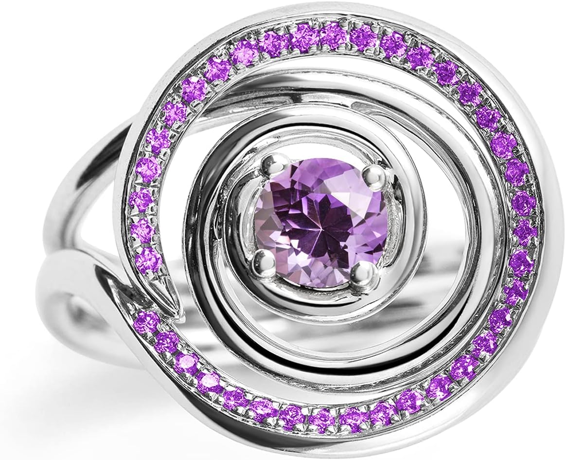 Amethyst ring set-Bridal ring set-Engagement wedding ring set-White gold ring set for women-Alternative ring unique-Circle ring spiral