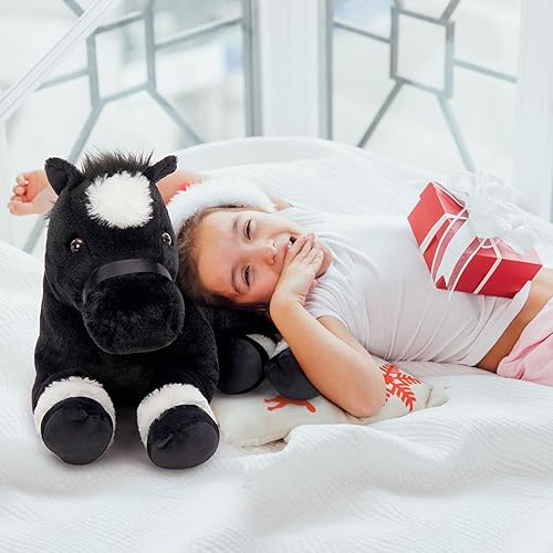 Vista 3 de Tezituor 4 piezas de animal de peluche de caballo con bebés, caballo de peluche grande de 18 pulgadas mamá con bebé de pony de peluche, lindo