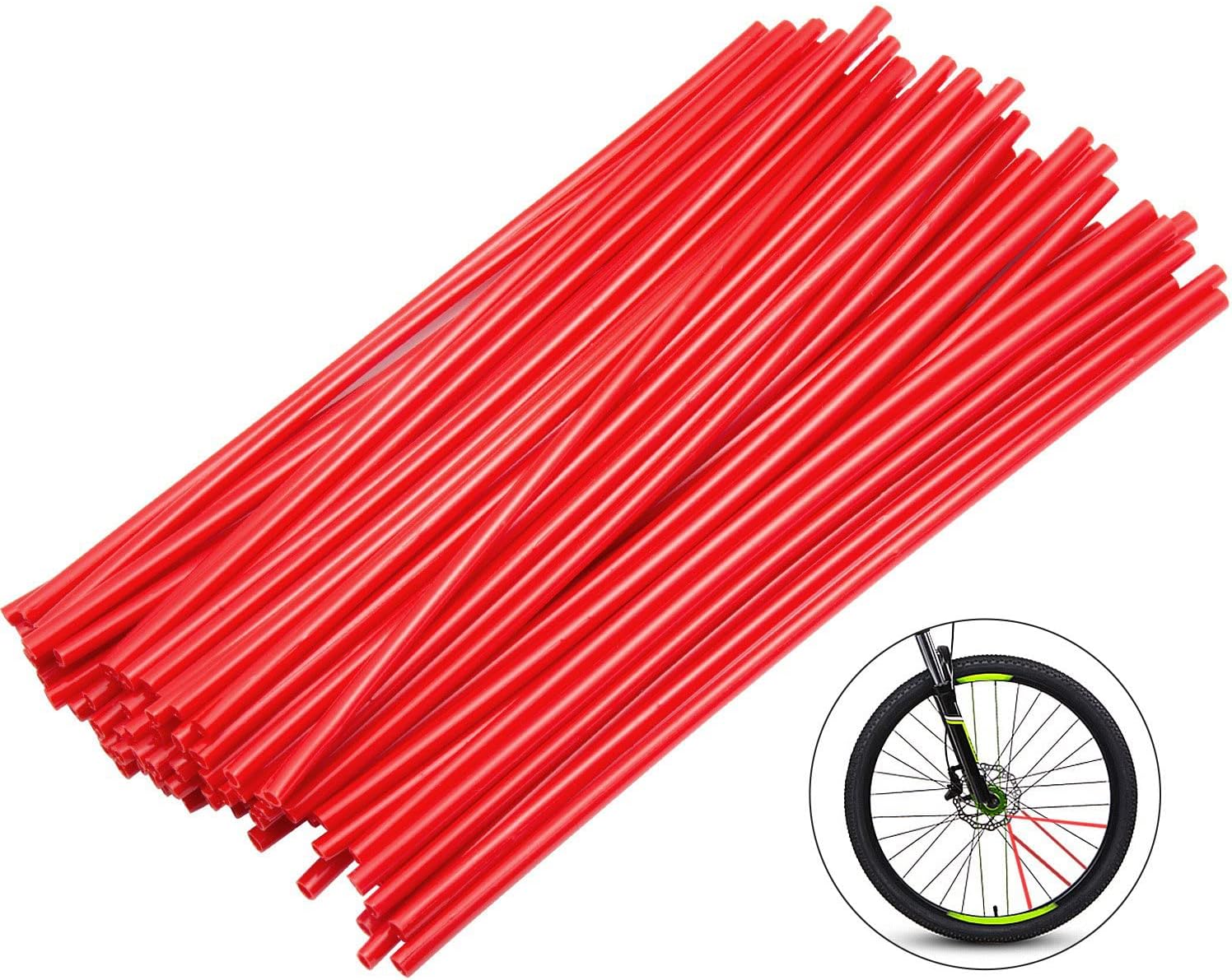 Spoke Skins Spoke Tubes Covers for Bicycle and Dirt Bike, Diealles 72pcs Motorcycle Bike Wheel Protector Decor Spoke Wraps Rims Skin Cover - Red