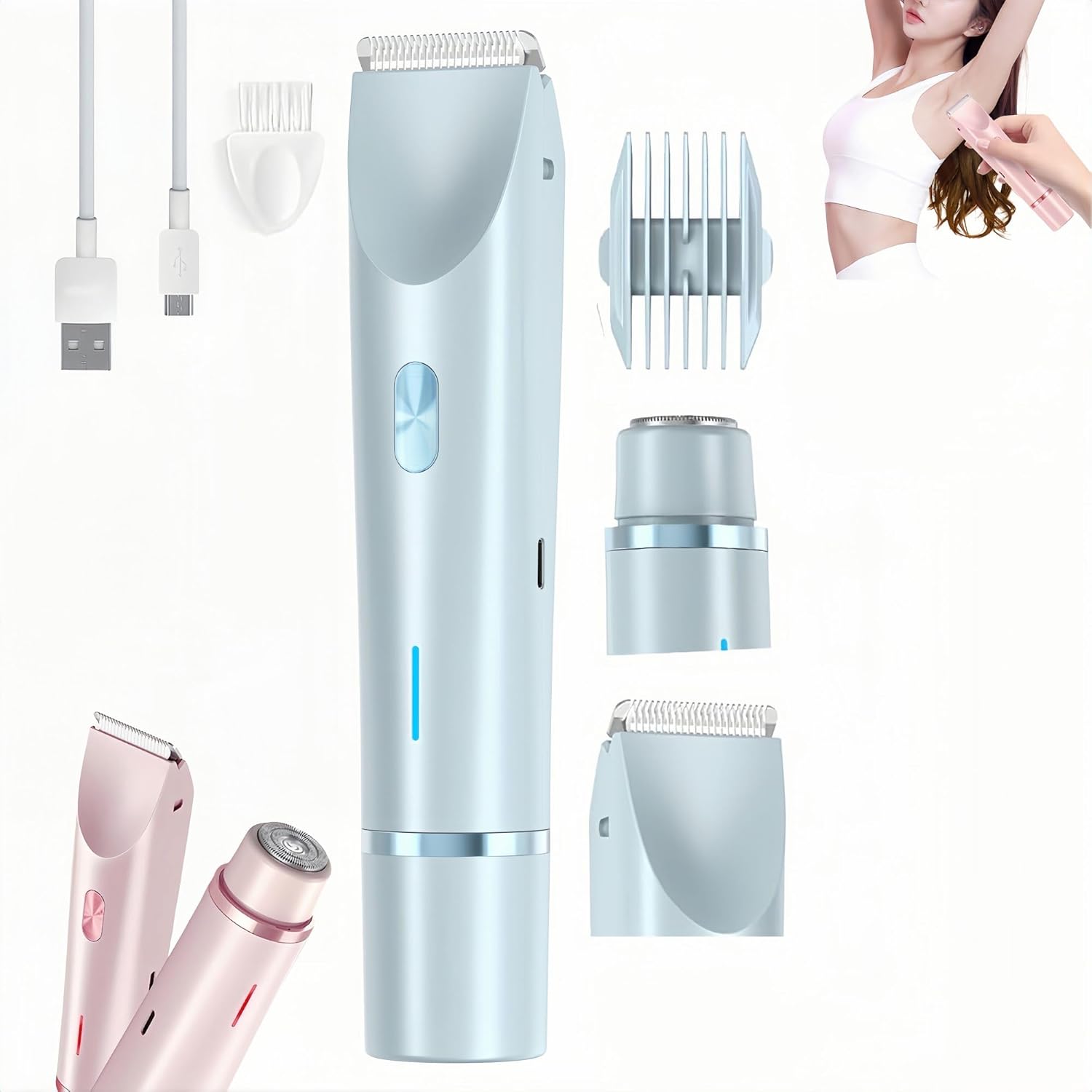 Ezme Razor, Dual Head Shaver Women, 2-in-1 Women’s Body Shaver, Ezme, women electric shaver, Waterproof Wet & Dry, for Underarms, Legs, Arms (Blue)