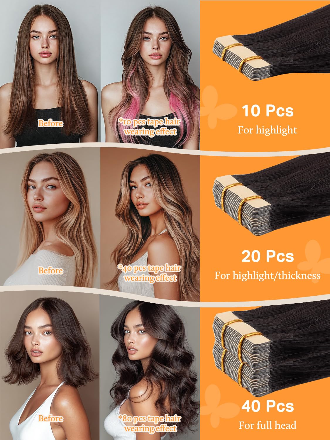 DOORES Human Hair Extensions Tape in, Balayage Walnut Brown to Ash Brown and Bleach Blonde, 18 Inch 20pcs 50g, Tape in Hair Extensions Silky Straight Soft Weft — view 66