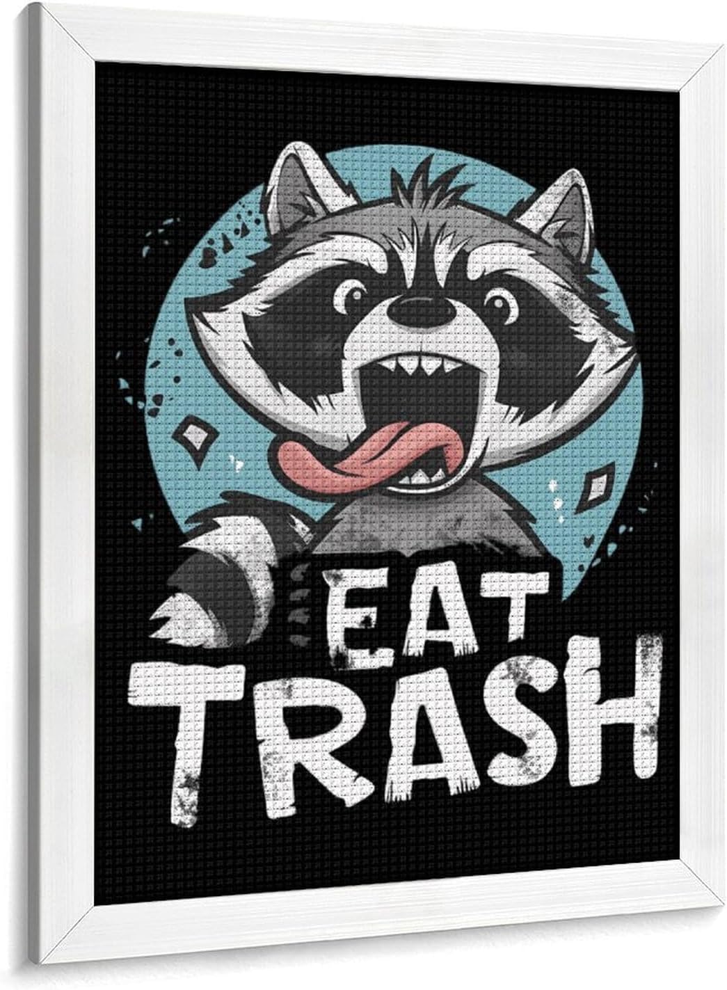 Raccoon Eat Trash Diamond 5D Painting Kits with Frame DIY Full Round Drill Gem Art Crafts for Home Wall Decor 16 X 20in White Wood 40 * 50cm