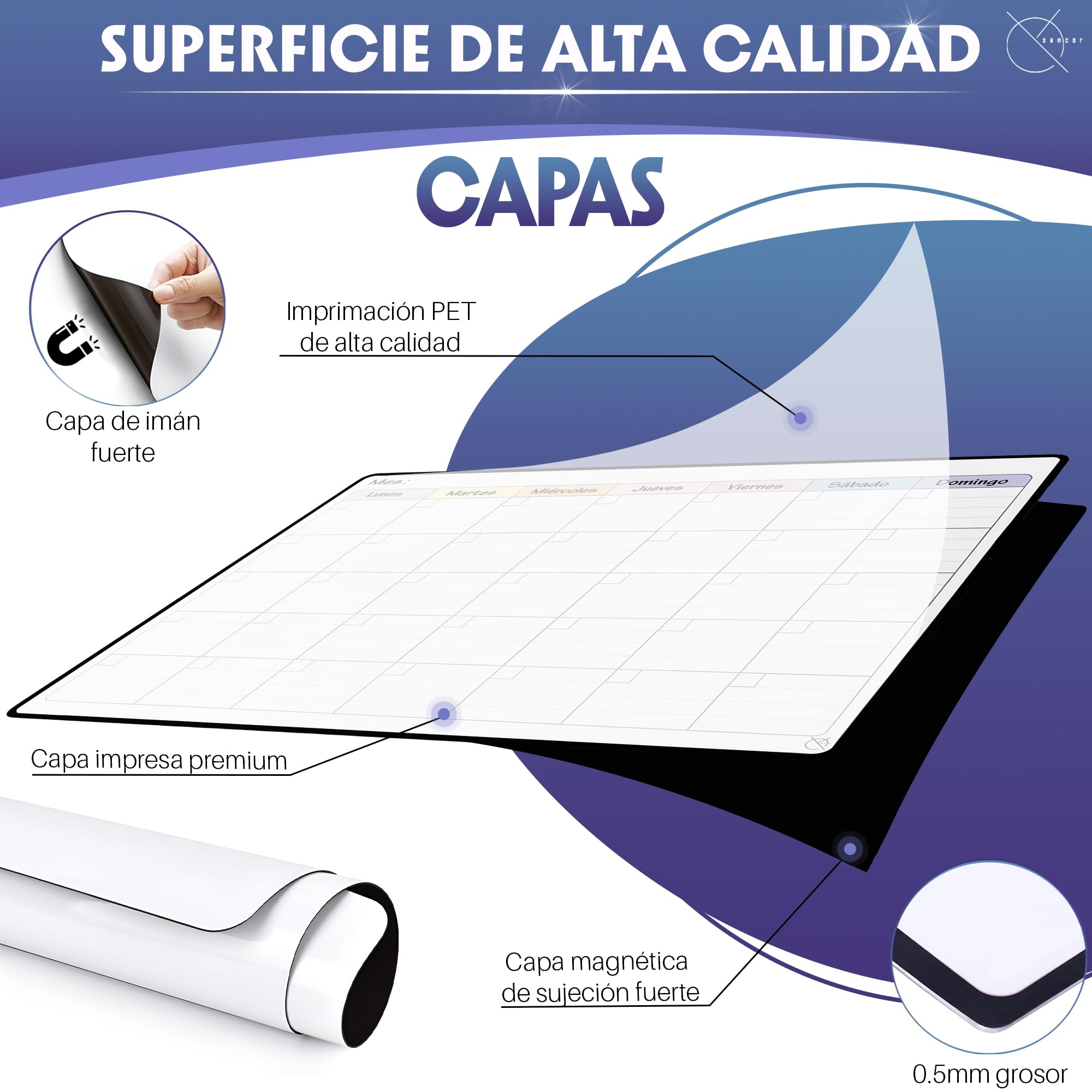 Calendario Magnético Nevera Planificador Mensual o Semanal + 4 Rotuladores y 1 Borrador de Regalo | Opciones en Tamaños A4 y A3 | Ideal como Organizador Semanal (MENSUAL A4)
